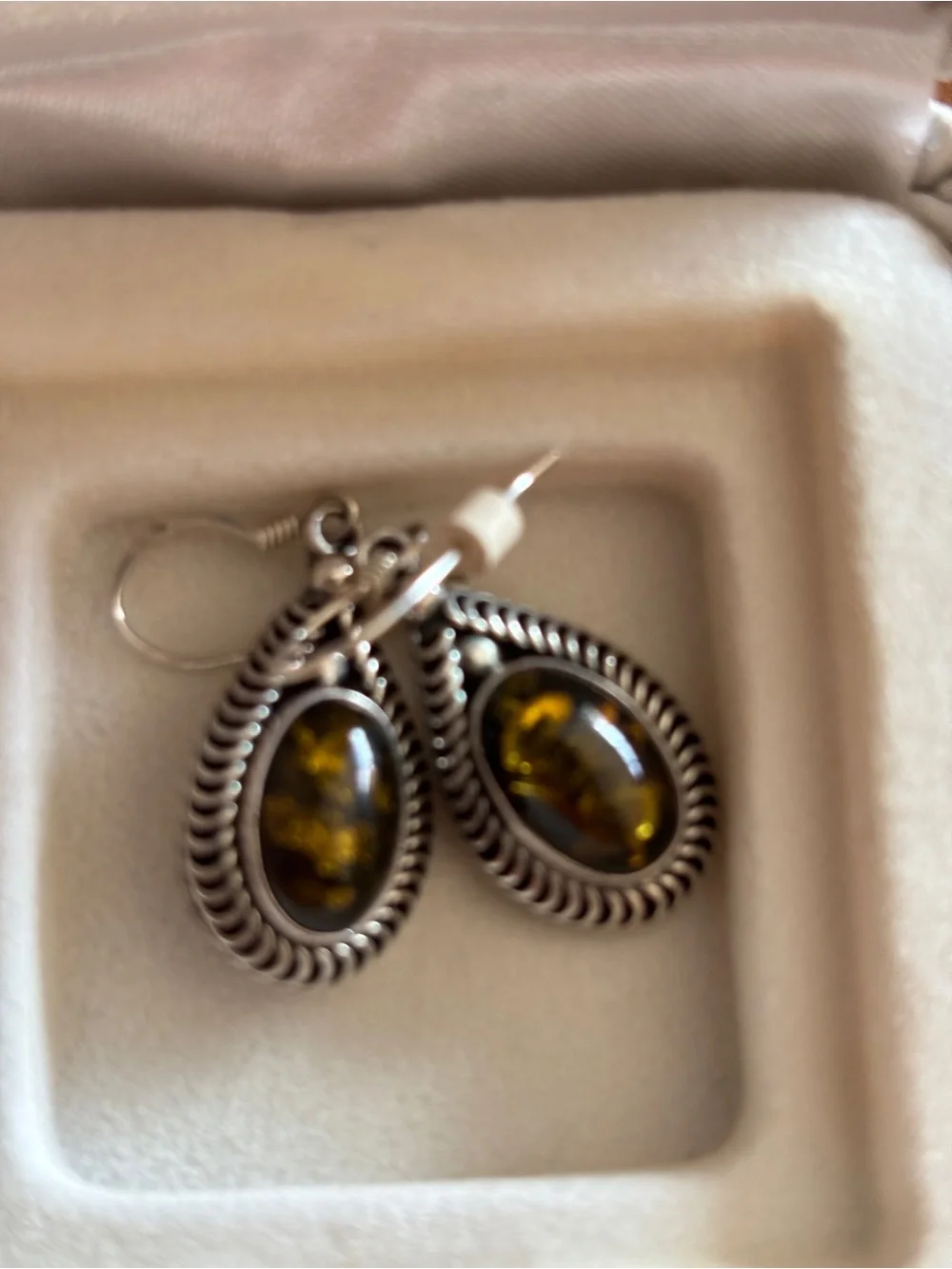 Sterling Silver Teardrop Amber Earrings - Honey Amber